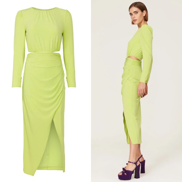 Self-Portrait Green Cutout Midi Dress in Size US 2 - Picture 2 of 13